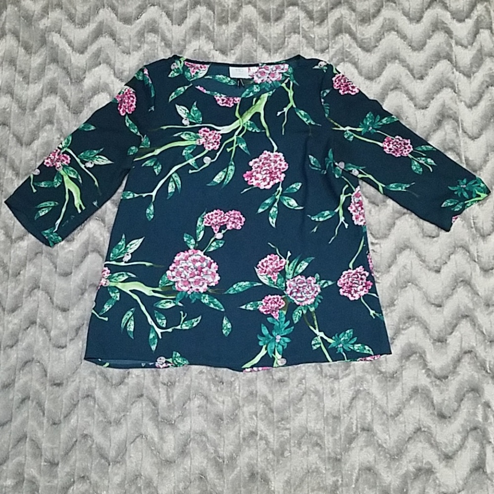 Anthropologie HD in Paris Green Pink Floral Top 8 - Picture 1 of 5